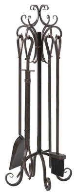5-Piece Scroll-Top Fireplace Tool Set, Bronze