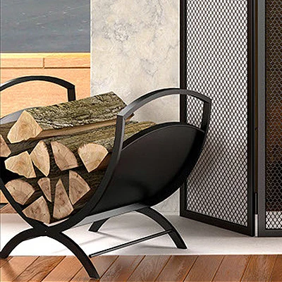 Fireplace Log Bin with Pan, Durable Metal Construction for Wood Storage