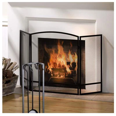Three-Panel Black Fireplace Screen, 30 Inches by 48 Inches