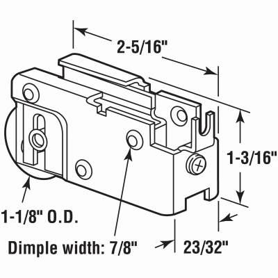 Patio Door Roller Assembly, C-Tab Steel Ball Bearing, 1-1/8 In.