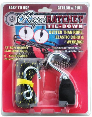 Rope Ratchet Tie Down, 1/8-inch With 6-foot Rope And Hook, 75 Lb Limit