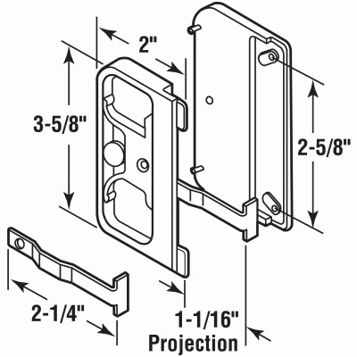 Screen Door Latch and Pull, Mortise Style, Black Plastic
