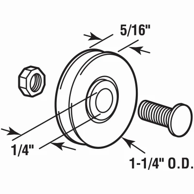Sliding Door Roller, Unfinished Steel, 1/4 In. ID x 1-1/4 In. OD, 2-Pk.