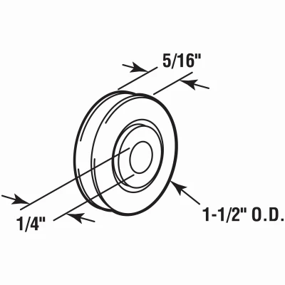 Sliding Door Roller, Unfinished Steel, 1/4 In. ID x 1-1/2 In. OD, 2-Pk.