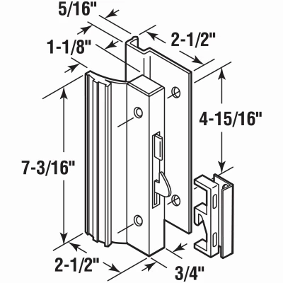 Sliding Patio Door Handle with Hook, Surface Mount, Diecast Metal, Mill Finish