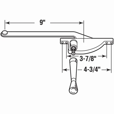 Right Hand Casement Window Operator, Teardrop Type, Aluminum Diecast, 9 Inch