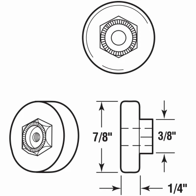 Flat Roller Ball Bearing Tub Enclosure, Threaded Hex Hub, 7/8 In., 2-Pk.