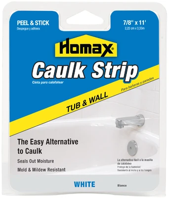 Tub & Wall Caulk Strip, White, 7/8 In. x 11 Ft.