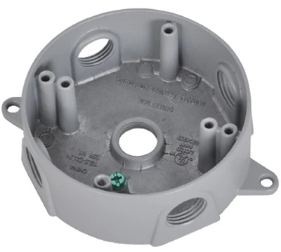 Round Outlet Box, Silver Gray, Weatherproof, Five 0.5 In. Holes