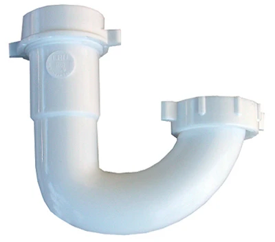 Lavatory/Kitchen Drain Sink Trap J Bend, White PVC, 1-1/4 - 1-1/2 In. Tube Outlet