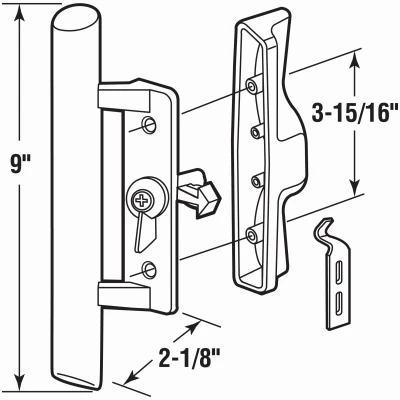 Sliding Patio Door Handle with Gray Diecast Wood Handle, 3 and 15 Sixteenths Inches