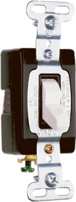 Pass and Seymour Single Pole Toggle Switch with Grounding, White, 120 to 277 Volt, 20 Amp