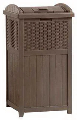 Trash Can Hideaway Brown Wicker-Look Resin Outdoor Storage Container