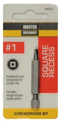 #1 Square Recessed Screwdriver Bit, 2 In.