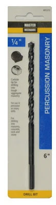 Percussion Masonry Drill Bit, 1/4 Inch Diameter by 6 Inch Length