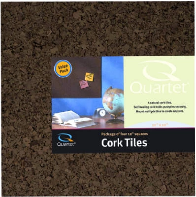 Cork Tiles, Dark, Self-Stick, 12 x 12 In., 4-Pk.