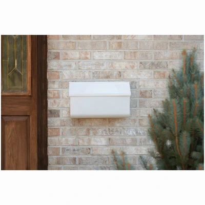 Woodlands Medium Horizontal Wall-Mount Mailbox in White Steel