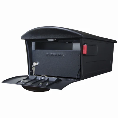 Large Locking Post-Mount Mailbox in Black Durable Plastic