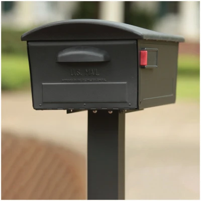 Large Locking Post-Mount Mailbox in Black Durable Plastic