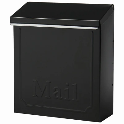 Townhouse Wall-Mount Mailbox, Small Vertical, Concealed Lock, Black Steel