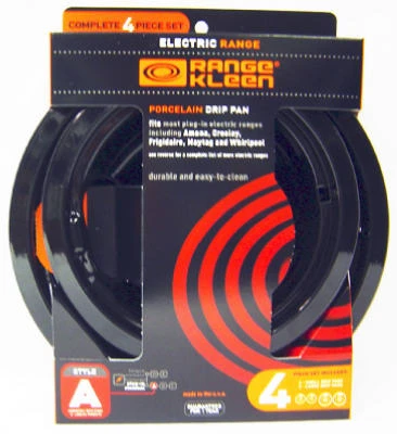 Electric Range Drip Pan Set,  A  Series Plug-In Element, Porcelain, 4-Pk.