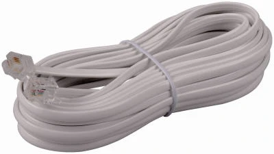 Phone Line Cord, White, 25-Ft.