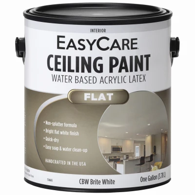 Latex Ceiling Paint, Brite White Flat Latex, 1 Gallon