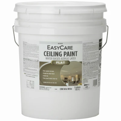 Latex Ceiling Paint, Brite White Flat Latex, 5 Gallons