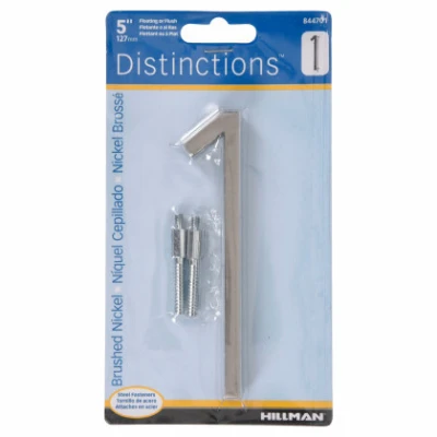 Distinctions House Address Number 1, Flush or Floating Mount, Brushed Nickel, 5-In.