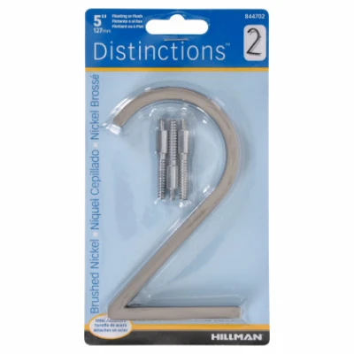 Distinctions House Address Number 2, Flush or Floating Mount, Brushed Nickel, 5-In.