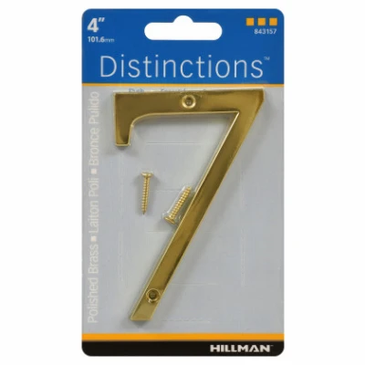 Distinctions House Address Number 7, Screw-In, Polished Brass, 4-In.