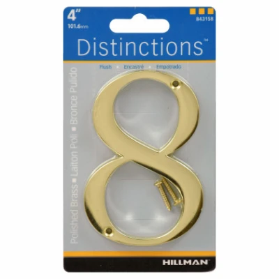 Distinctions House Address Number 8, Screw-In, Polished Brass, 4-In.