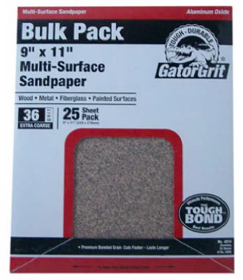 Sandpaper, Extra Course 36 Grit, 9 x 11 In., 25-Ct.