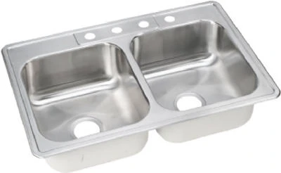 Stainless-Steel Kitchen Sink, Double-Compartment, 33 x 22 x 8-In.