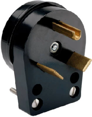 LEGRAND Travel Trailer Angle Plug, Black, NEMA TT-30, Phenolic, Bulk, 30-Amp., 125-Volt