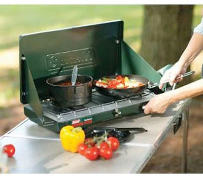 2-Burner Portable Propane Stove with Adjustable Heat Controls and Wind Guards