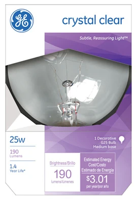 Decorative Globe Light Bulb, Clear, 3 In. Diam., 25 Watt