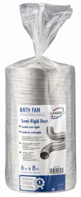 6 Inch by 8 Foot Aluminum Semi-Rigid Flexible Duct with Triple-Lock Construction