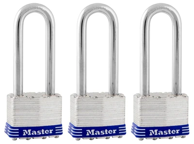 Keyed Laminated Padlocks, Steel Body, 1-3/4 In., 2.5-In. Long Shackle, 3-Pack