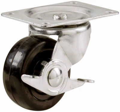 Rubber Wheel, Swivel Plate Caster, Side Brake, 2-1/2 In.