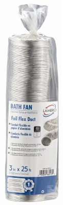 Air Connector for Bathroom Fan Exhaust Duct, UL 181 Class 1 Rated, 3 Inch Diameter by 25 Foot Length
