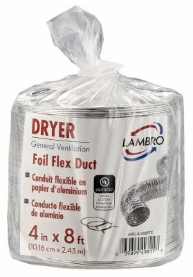 4 In. X 8 Ft. Clothes Dryer Transition Foil Flex Duct Kit, Ul 2158a Certified