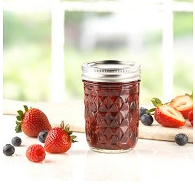 Quilted Crystal Glass Jelly Jars, Regular-Mouth, 8 oz., 12-Pk