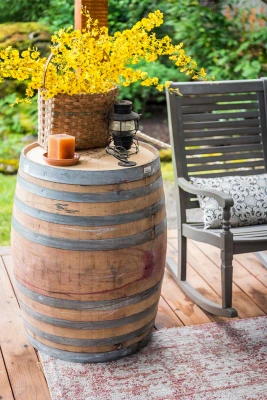 Whole Oak Wine Barrel Wood Planter for Outdoor and Indoor Use