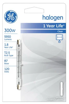 Halogen Quartz Light Bulb, Clear, 300 Watt