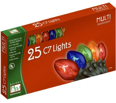 Christmas 25-Light Set, Multi-Color, C7 Transparent, 25-Ct.