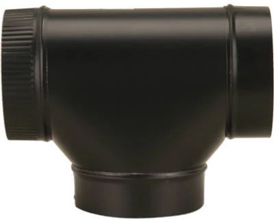 Black Stove Pipe Clean Out Tee Joint, 24 Gauge, 7 In.