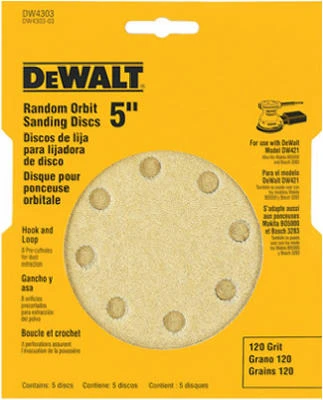 Hook-and-Loop Random Orbit Sandpaper, 5 In., 8-Hole, 80-Grit, 5-Pk.