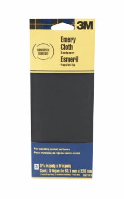 Assorted Emery Cloth Sandpaper, 3-2/3 x 9 In., 3-Pk.