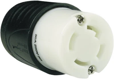 Pass and Seymour Locking Connector, 3-Pole 4-Wire Grounding, Black and White, NEMA L15-30R, 30 Amp, 250 Volt